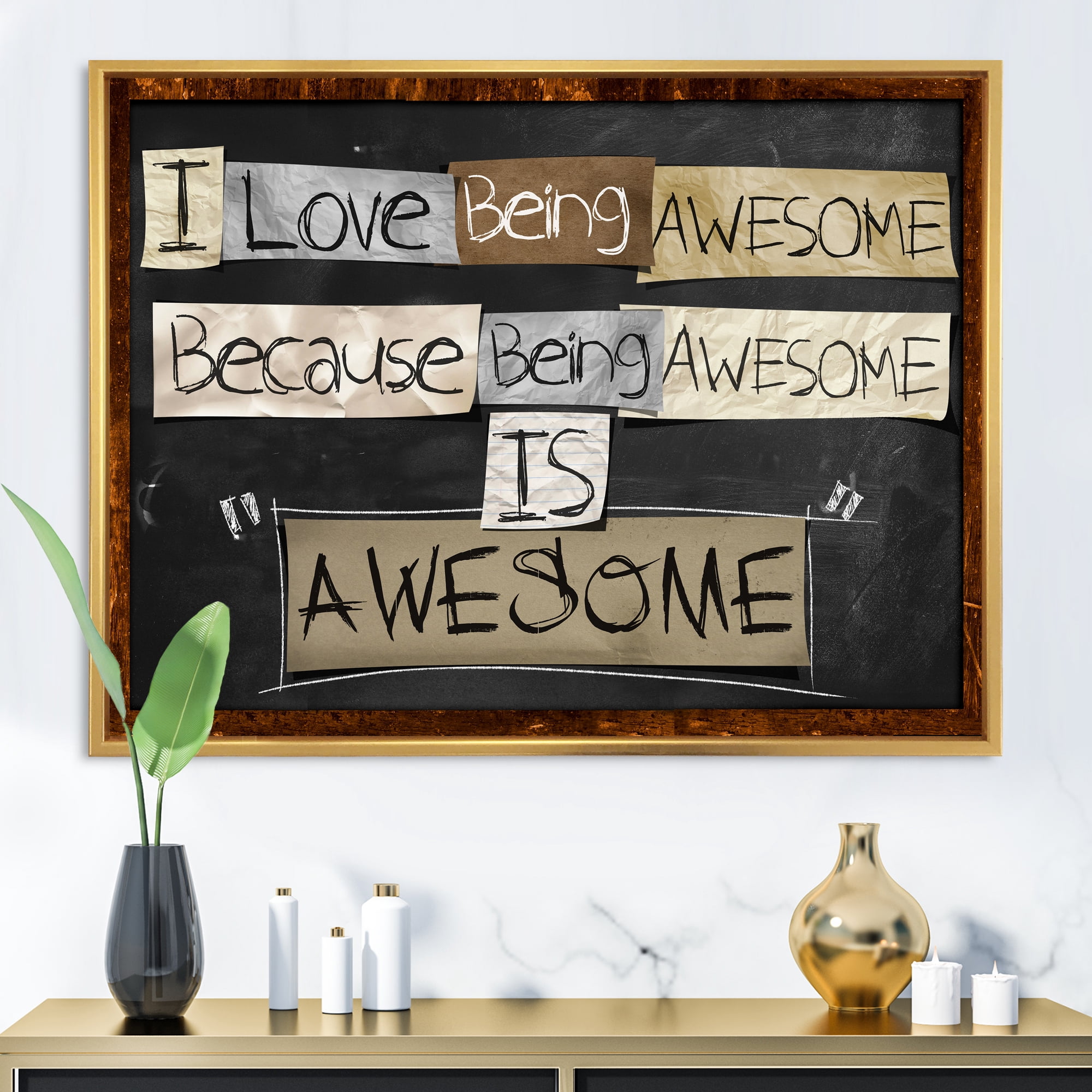 Designart 'I Love Being Awesome School Quotes' Rustic Framed Canvas Wall Art Print
