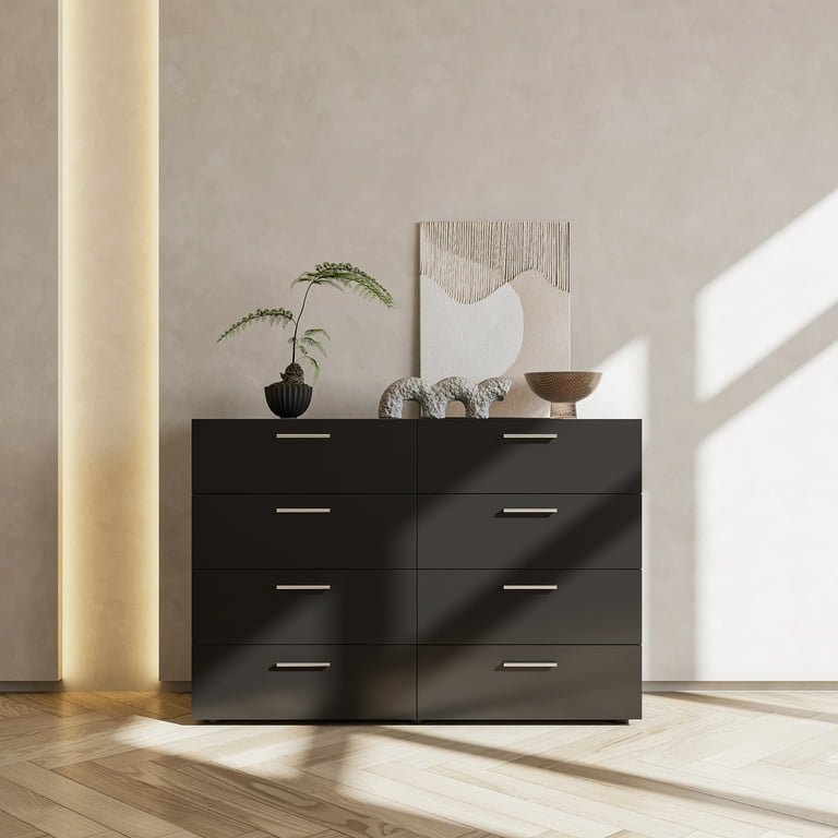 8 drawer double dresser black FUFU&GAGA Black 8-Drawer 63 in. W Wood Double Dresser Chest of Drawers Bedroom Storage Organizer in With High Gloss and LED Lights