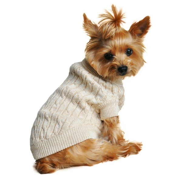 Doggie Design Combed Cotton Cable Knit Dog Sweater - Oatmeal