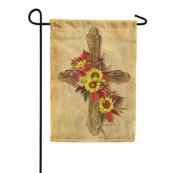 America Forever Fall Cross Garden Flag 12.5 x 18 inch Sunflower Wreath Double Sided Religious Cross Fall for Jesus Autumn Thanksgiving Holiday Farmhouse Seasonal Yard Outdoor Decoration
