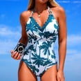 thumbnail image 4 of yueewhu Women's Colorblock Tropical One Piece Swimsuit Tummy Control Halter Bathing Suit (Blue, L), 4 of 6