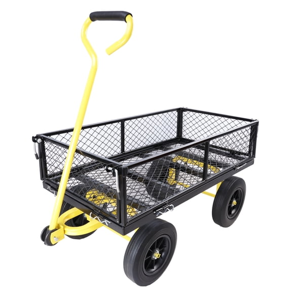 Jopath Solid wheels Tools cart Wagon Cart Garden cart trucks make it easier to transport firewood (Black Yellow solid wheels wagon cart)
