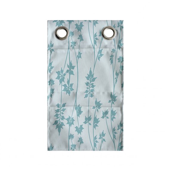 Floral Hanging Pocket Organizer, Blossoming Eucalyptus Leaves in Monochrome Style Garden Art, Printed Polyester Storage Bag with Pockets, 9" x 27", Cadet Blue Cadet Blue