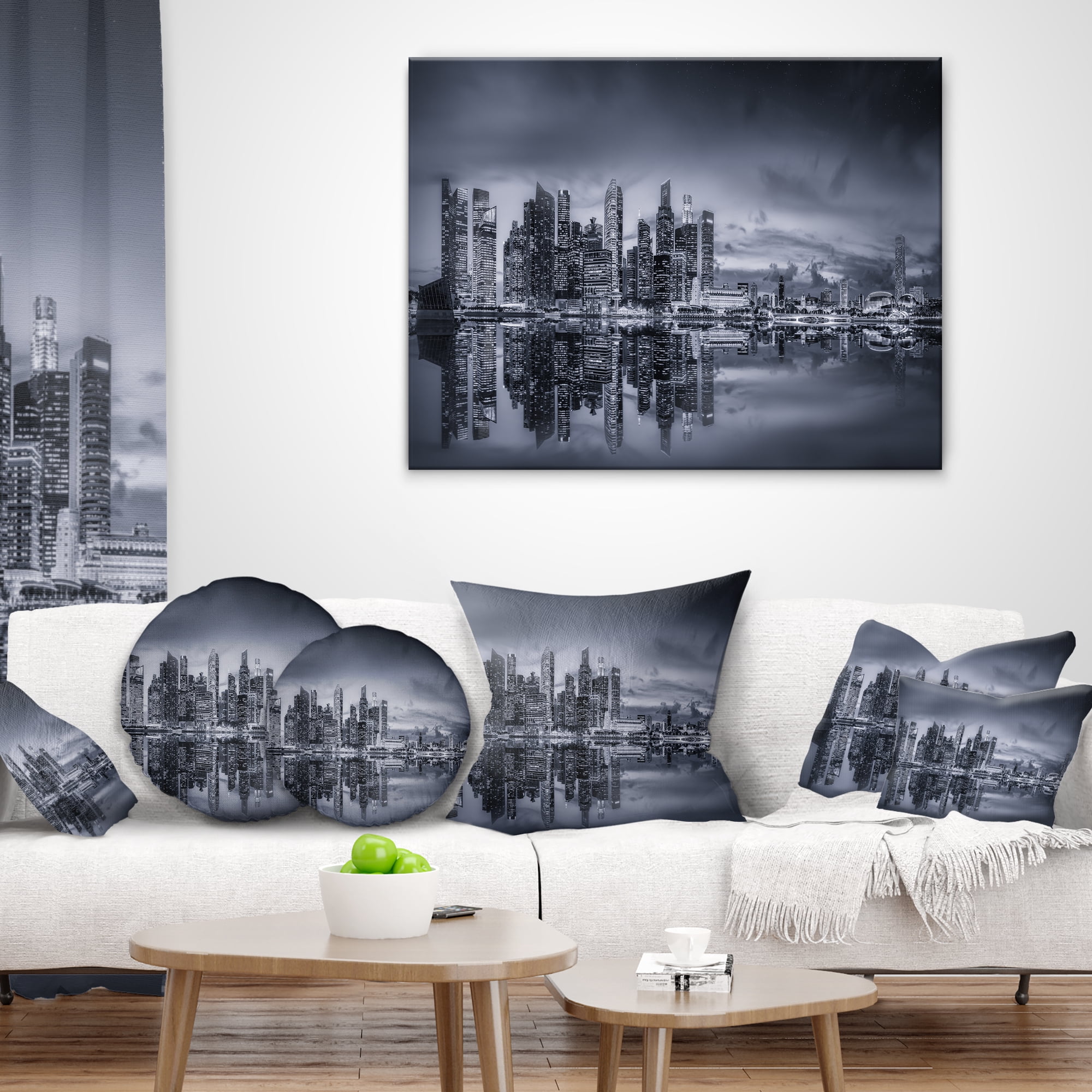 Designart Singapore Skyline and Marina Bay - Cityscape Throw Pillow - 16x16