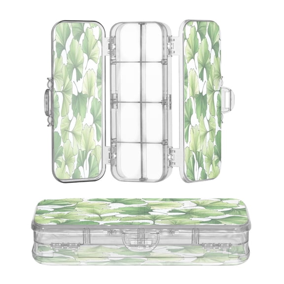 Plastic Pencil Box Large Capacity Pencil Boxes Clear Boxes with Snap-Tight Lid Stylish Office Supplies Storage Organizer Box Green Ginkgo Biloba