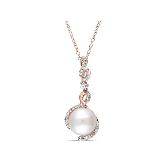 Everly Women's 9.5mm Cultured Pearl and .16CT TW Diamond Rose Gold Plated Pendant