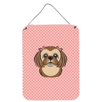 Carolines Treasures BB1249DS1216 Checkerboard Pink Chocolate Brown Shih Tzu Wall and Door Hanging Prints