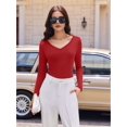 thumbnail image 4 of Womens Long Sleeve V Neck Ribbed Knit Fitted Casual Tops Tee Slim Basic Shirt Red L, 4 of 7