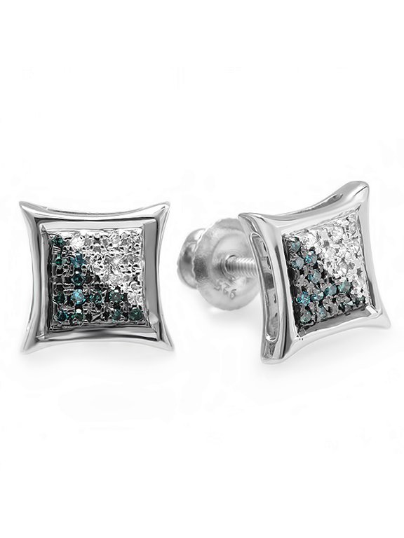 Dazzlingrock Collection 0.05 Carat (ctw) 14K White & Blue Round Diamond Micro Pave Setting Kite Shape Stud Earrings, White Gold
