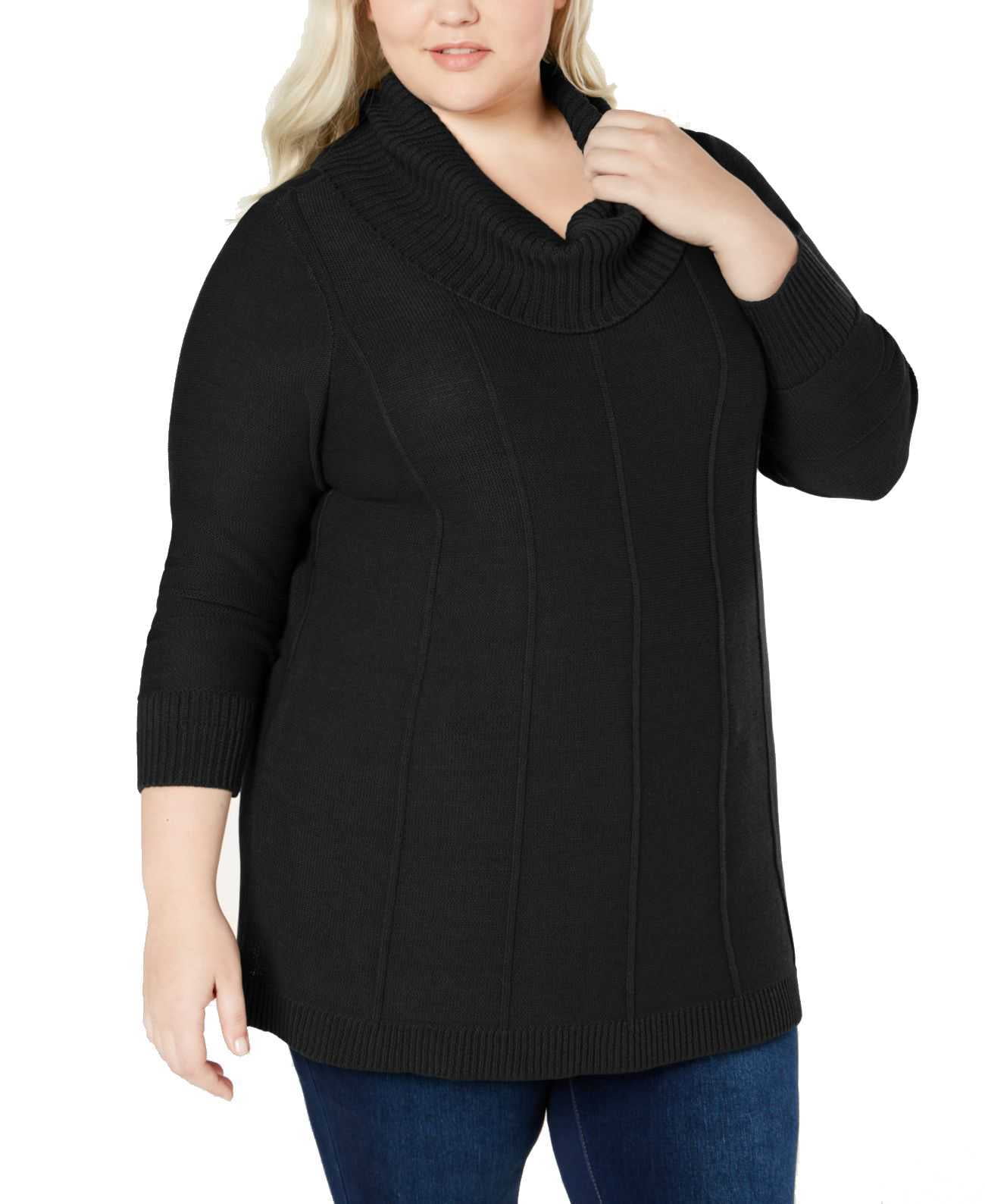 Belldini Belle By Women's Cowl-Neck Sweater (Black, 3X)