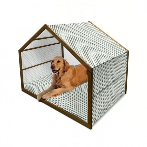 Geometric Pet House, Christmas Tree Pattern Celebration Presents Traditional Holiday, Outdoor & Indoor Portable Dog Kennel with Pillow and Cover, 5 Sizes, Hunter Green Ruby White, by Ambesonne
