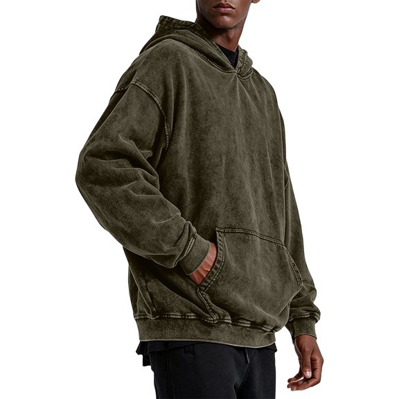 Domuza Acid Wash Hoodies for Men Casual Vintage Cotton Comfort Sweatshirt Trendy Baggy Basic Hoodies Retro Pullover Streetwear