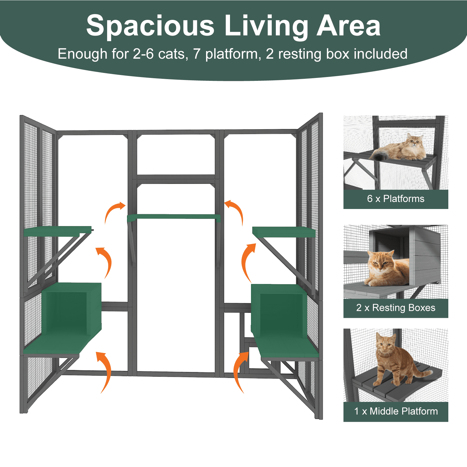 TIMHAKA 72” Catio Outdoor Cat Enclosure, Large Cat Catio for Multiple Cats, Outdoor Cats Enclosure with Waterproof Cover, Gray