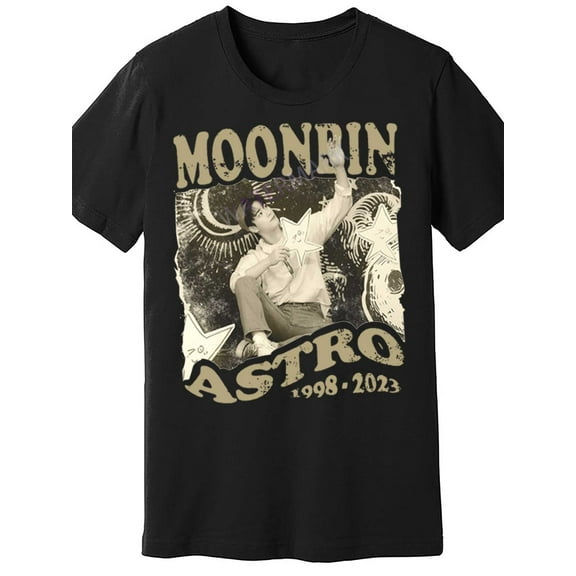 Home Relaxation Men's Black Cotton T-Shirt with Moonbin Astro 2019-2023 Tribute Graphic - Casual Short Sleeve Round Neck, Breathable Fabtylish