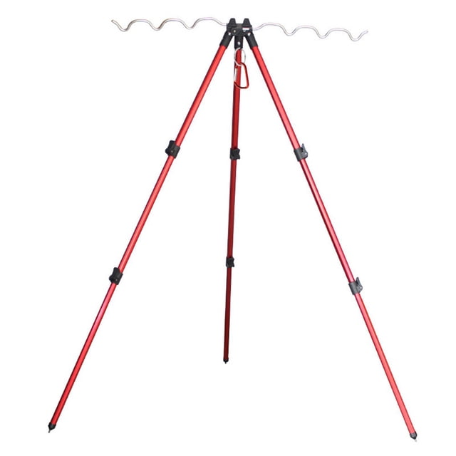 Support de Canne à Pêche Rétractable Trépied Aluminium Pliable B Rouge