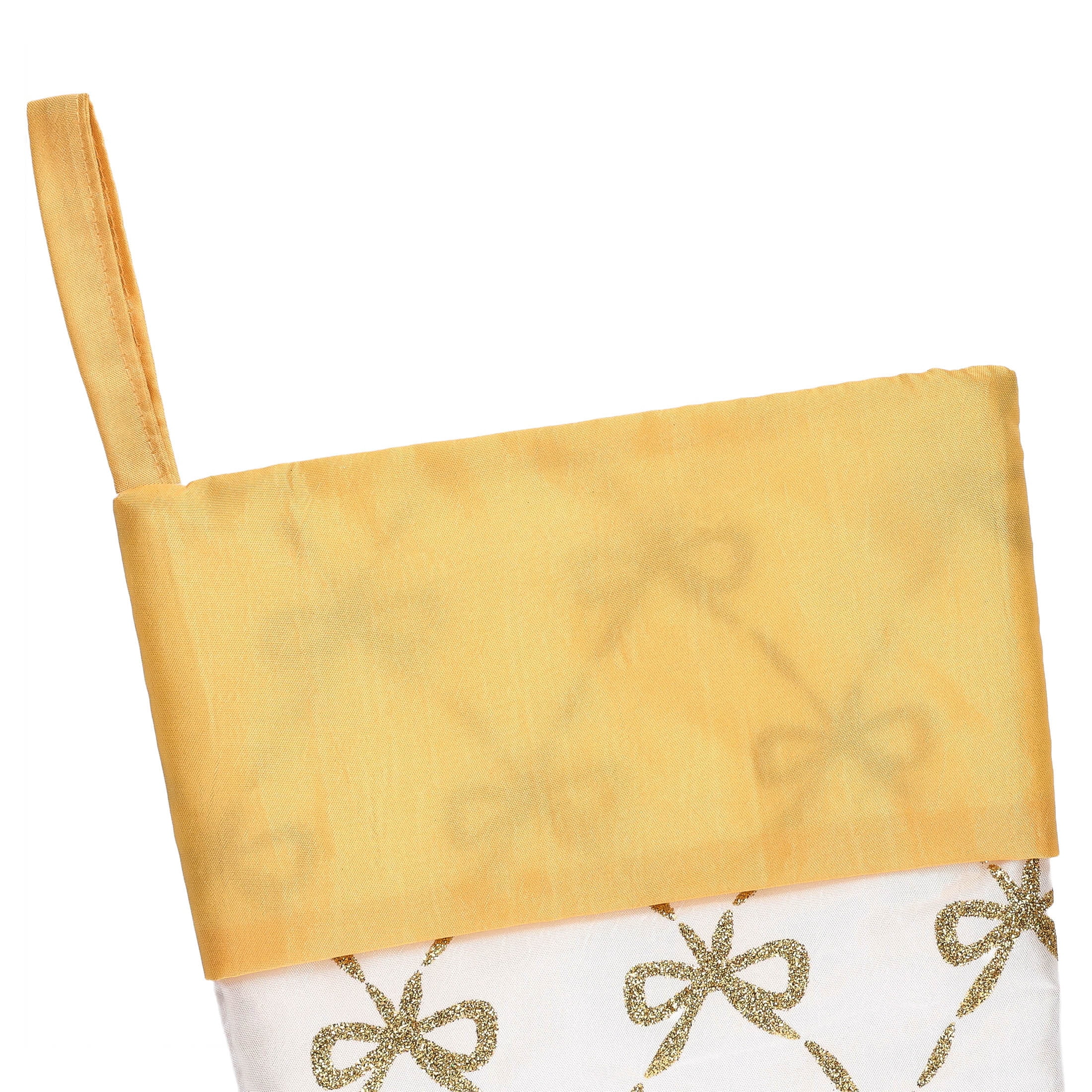Satin Glitter Bow Christmas Stocking, White and Gold, 18", by Holiday Time