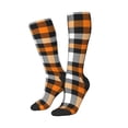 thumbnail image 2 of Vsdgher Orange Plaid Print Thigh High Socks Extra Long Stretchy Sock Women Over Knee High Opaque Stocking Daily Wear, 2 of 5