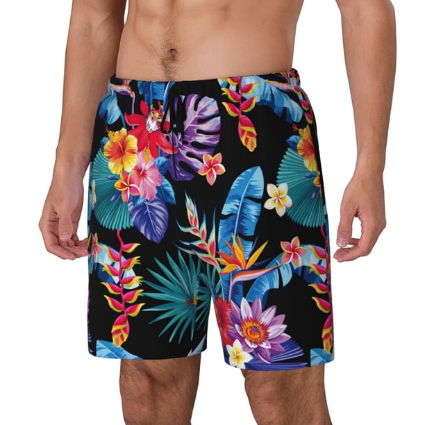 Balery Tropical Palm Leaves Bañador para hombre, shorts de playa de secado rápido con entrepierna y forro de compresión-Medium