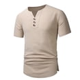thumbnail image 6 of IYTR Mens Linen Shirts Short Sleeve Summer T Shirts Comfy Button-Up Round Neck Leisure Running Athletic Shirts Casual Solid Color Khaki S, 6 of 7