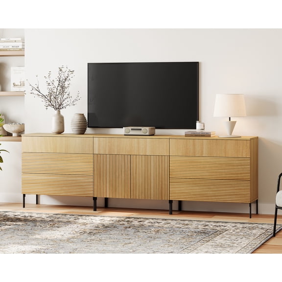 Modern Reeded Dresser TV Stand for TVs up to 100 Inch, Entertainment Center with Drawers, Wooden TV Console with Storage for Living Room