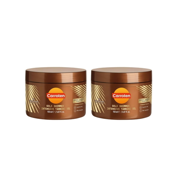 Carroten Gold Shimmer Intensive Tanning Gel | Browning Tan Accelerator | Non-Greasy, Water-Resistant with Carrot and Coconut Oil | Vitamin A & E For Moisture & Hydration | 5 Fl Oz (Pack of 2)