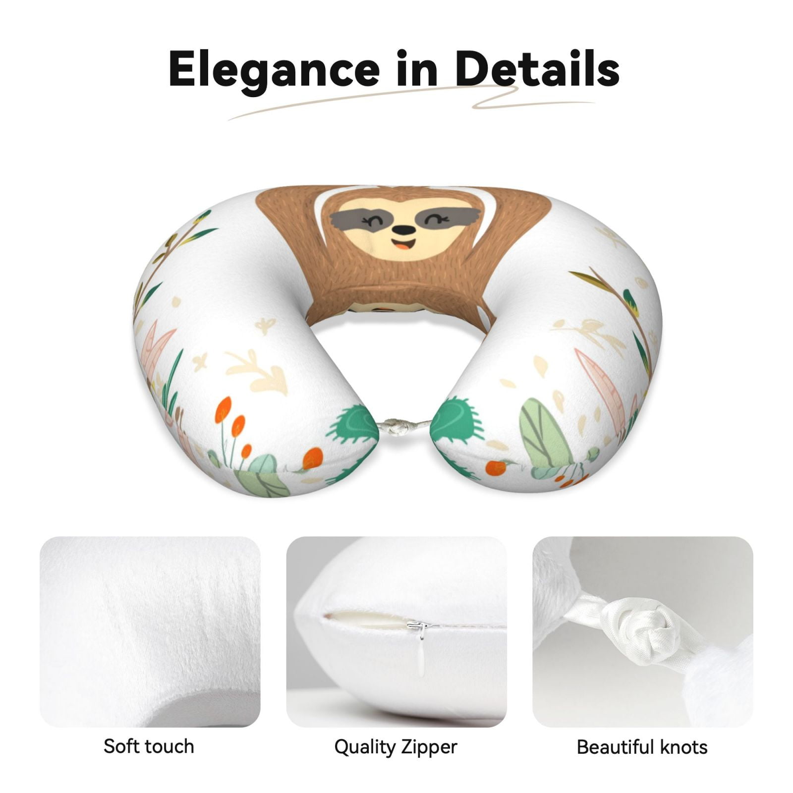 Xecao Cute Sloth In Yoga Pose Tree Print Memory Foam Cervical Neck Pillow Versatile U-Shaped Pillows for Home,Office,Camping,Travelling,Soft Washable Cover