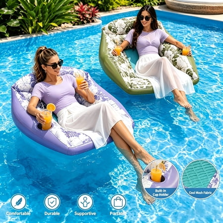 Upgraded Square Inflatable Floating Sofa, Thickened PVC Mesh Pool Lounger for Beach Lake Pool Use