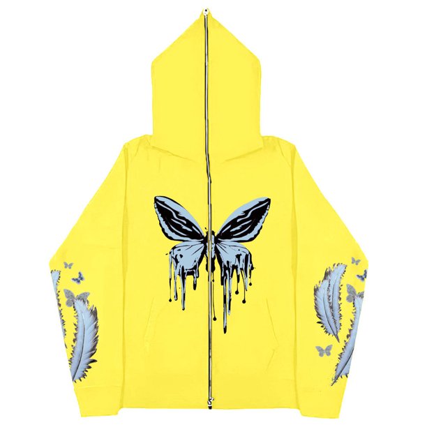 Sudadera Y2K con estampado de mariposas y plumas oscuras europeas y americanas, sudaderas con capucha para hombres y mujeres, sudadera con cremallera larga Harajuku para parejas góticas