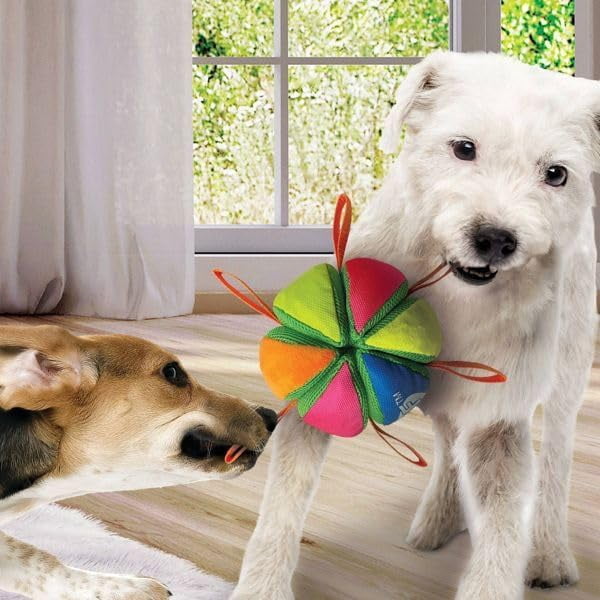 Falnatco Wedge Ball Dog Toy for Tug of War and Fetch Interactive Dog Toy with Gripping Straps Durable Mesh Construction for Medium and Large Dogs Solo and Interactive Play Training Exercise Toy