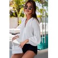 thumbnail image 4 of Women's White Solid Color V Neck Balloon Sleeve Shirt, 4 of 5