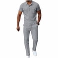 thumbnail image 6 of Yaoyar Mens Waffle Button Down Shirts Set Casual Short Sleeve Plaid Contrast Dress Shirt with Pocket Summer Beach Vacation Shirt, 6 of 8