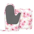 thumbnail image 2 of DouZhe Oven Mitts and Pot Holders Sets, Pink Watercolor Cherry Blossom Prints Non-Slip Heat Resistant Kitchen Oven Silicone Glove, 2 of 7