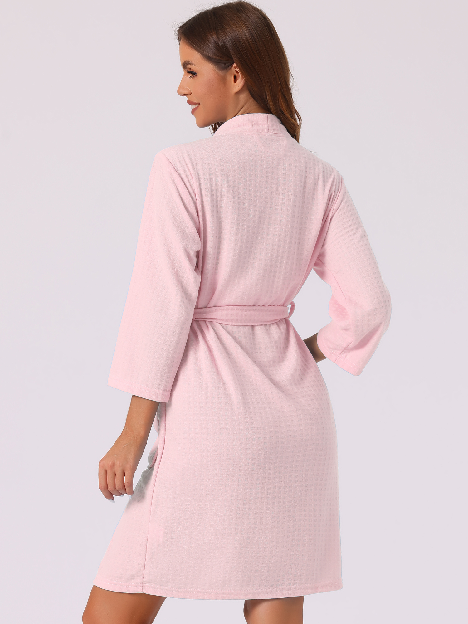 DARING DIVA Women's Waffle Bathrobe Soft Kimono Spa & Bath Mid-Length Robes L Pink