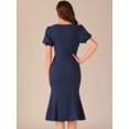 thumbnail image 3 of DARING DIVA Sweetheart Neck Puff Mermaid Midi Dress L Dark Blue, 3 of 6