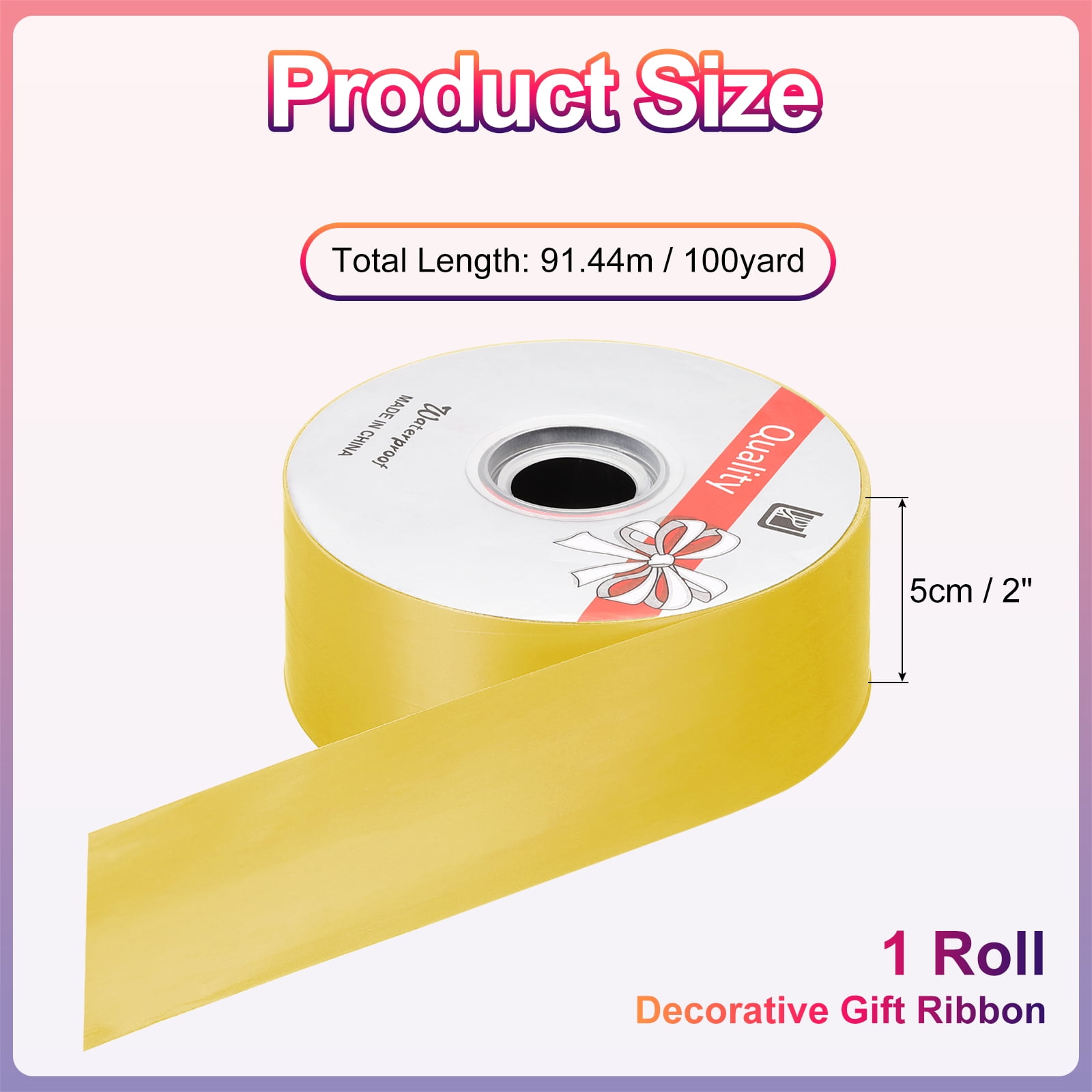 Uxcell Gift Ribbon, (100 yd x 2 Inch, Gold), Plastic Ribbon Roll Balloon String, Suit for - Birthday Parties/Gift Wrapping/Wedding Party/Decorations Flower/Bouquets Bow Making