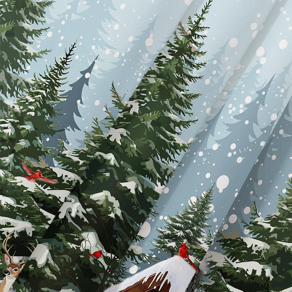 Winter Snowy Forest Shower Curtain 70X70 inch Pine Tree Cardinal Deer Snowflake Shower Curatin Xmas Snowy Scenery Christmas Holiday Bathroom Bath Rustic Farmhouse Decor Polyester Fabric with Hooks