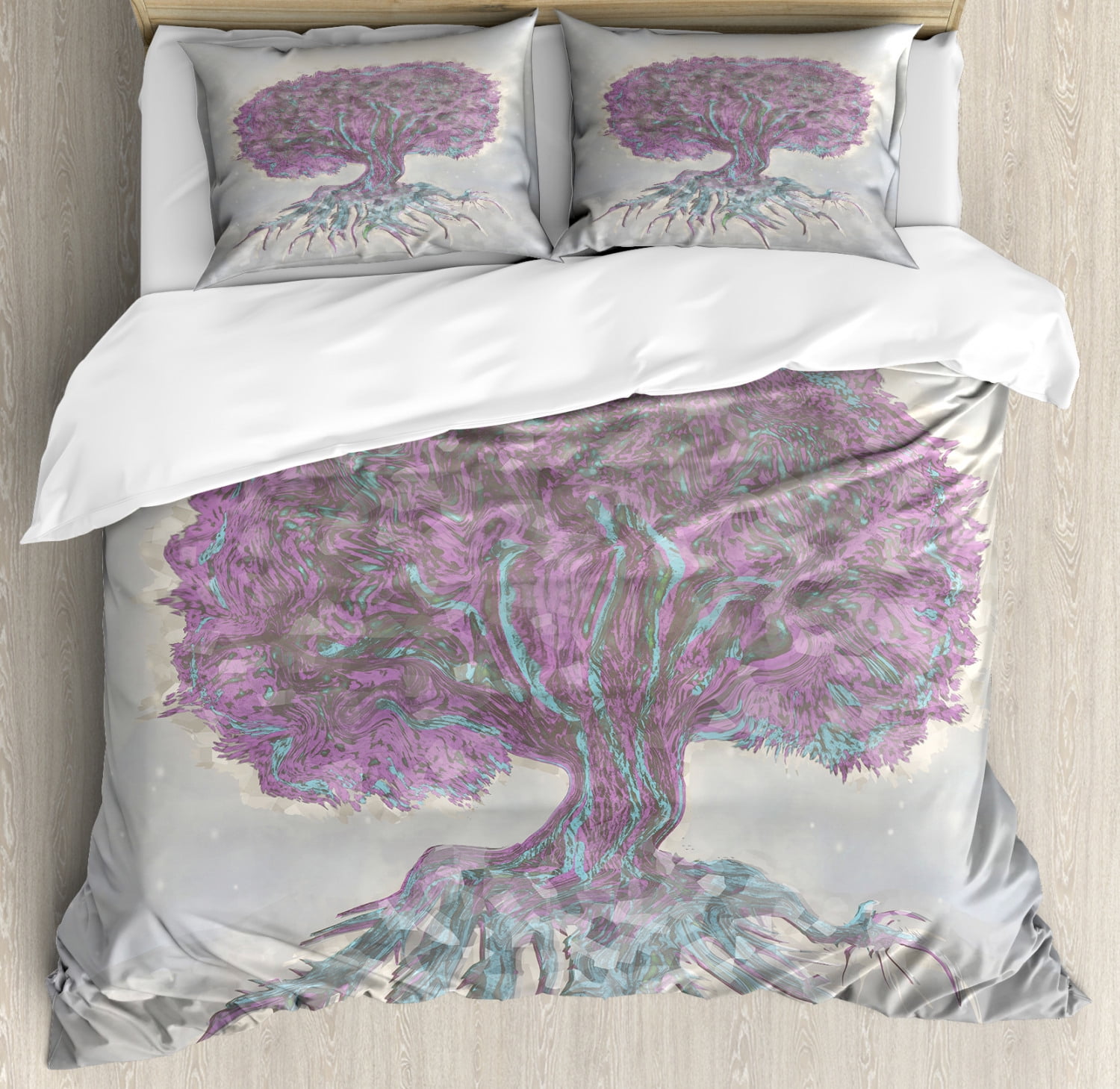Tree of Life Duvet Cover Set, Watercolors Style Print of Old Plant with