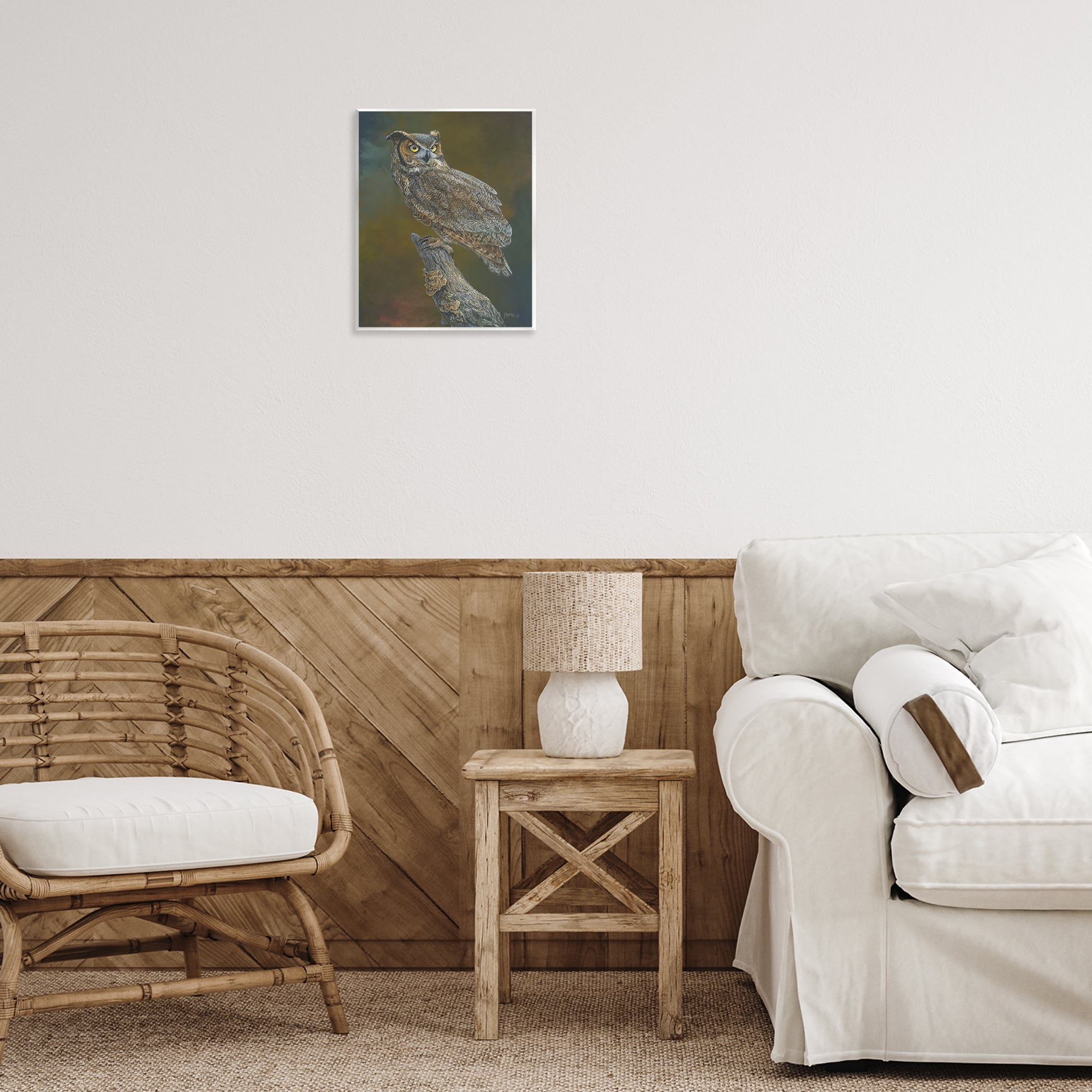 Stupell Industries Great Horned Owl on Branch Animals Painting Unframed Art Print Wall Art, 11 x 14