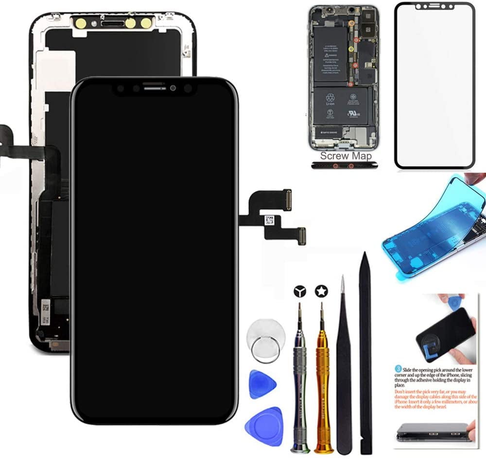 Waterproof Glue Screen Protector QTlier iPhone X Screen Replacement,LCD Display and Touch Screen Digitizer Frame Assembly with Repair Tool Kit Black, 5.8 inch, for iPhone X 