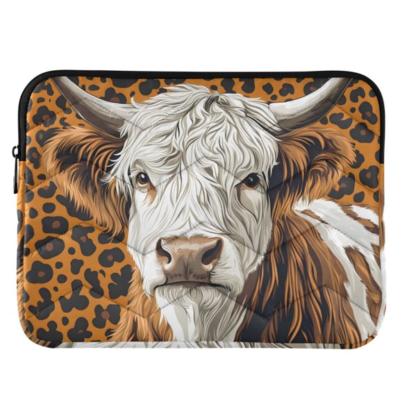 ALAZA Highland Cattles on Leopard2 Pattern Laptop Sleeve Case for 13-14 Inch Computer Cover Bag Medium