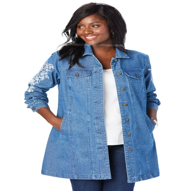 Jessica London Women‘s Plus Size Long Denim Jacket Oversized Jean Jacket - 18 W Medium Stonewash