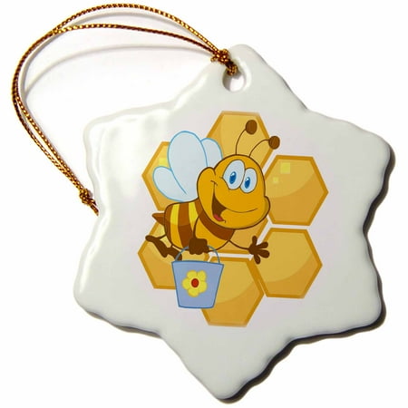 Happy Christmas Honey - 3dRose Cute Happy Honey Bee And Honeycomb - Snowflake Ornament, 3-inch