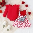 thumbnail image 2 of Bagilaanoe 2Pcs Newborn Valentine's Day Outfits Baby Girls Overalls Dress Set Ruffle Long Sleeve Romper Tops + Heart Suspender Skirt 3M 6M 12M 18M Infant Casual Clothes, 2 of 8