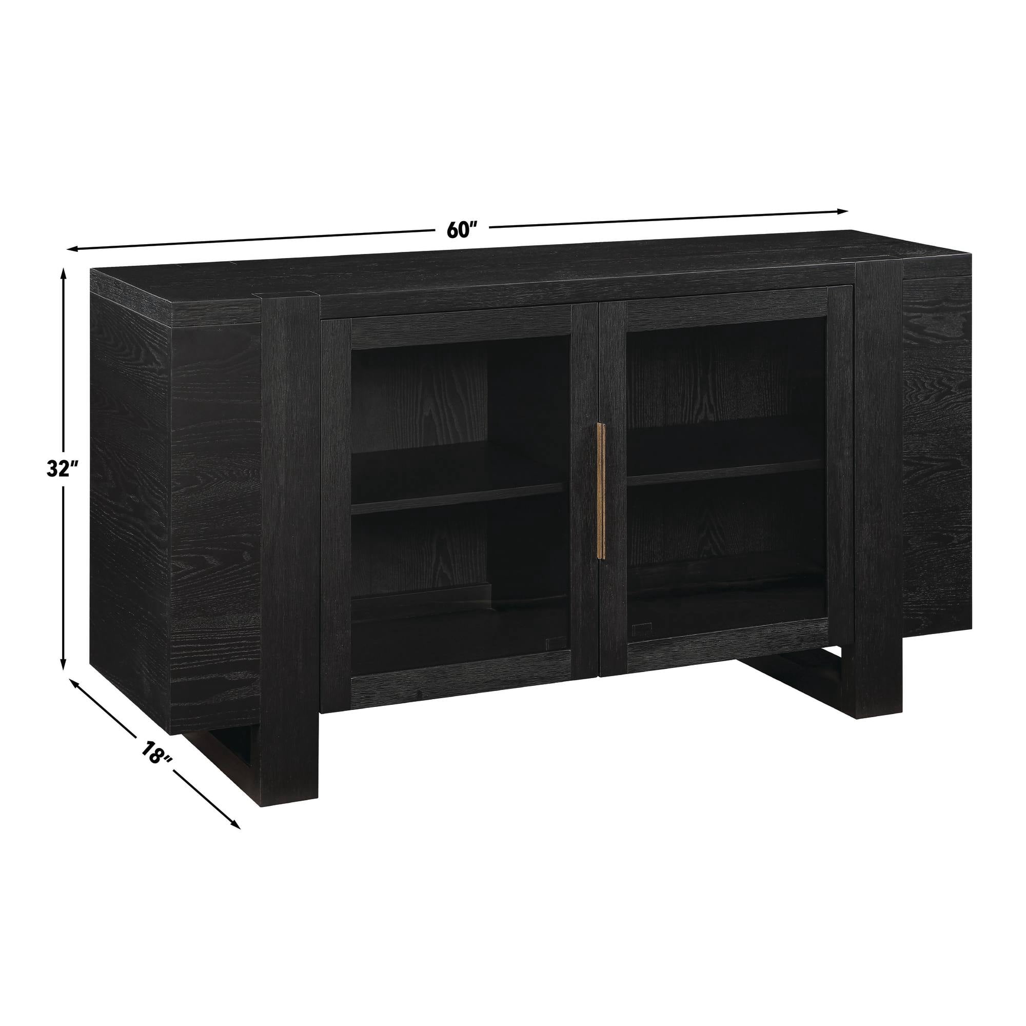 Steve Silver Reid 60 Inch Black Sideboard with Glass Doors & Charging Ports