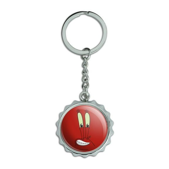 SpongeBob Mr. Krabs Face Keychain Chrome Plated Metal Pop Cap Bottle Opener