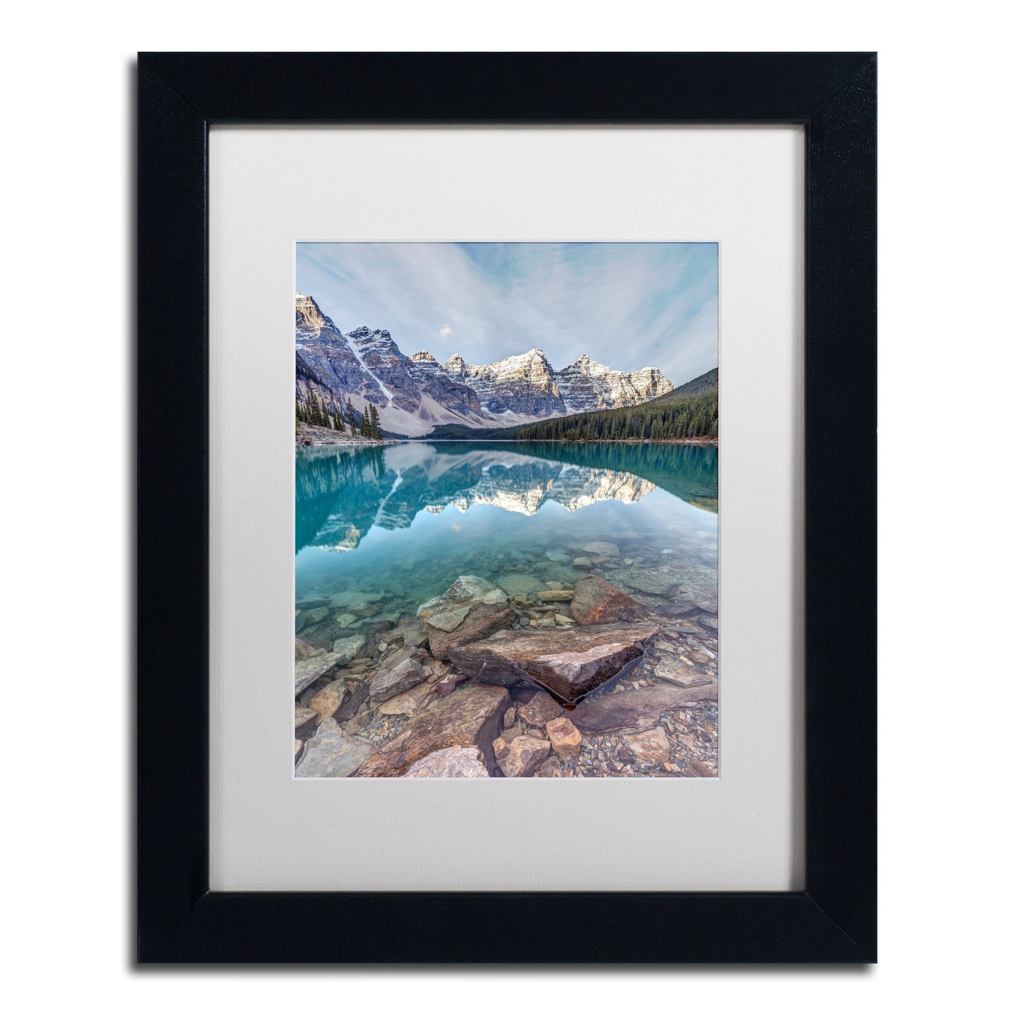 Trademark Fine Art 'Iconic Moraine Lake' Canvas Art by Pierre Leclerc, White Matte, Black Frame
