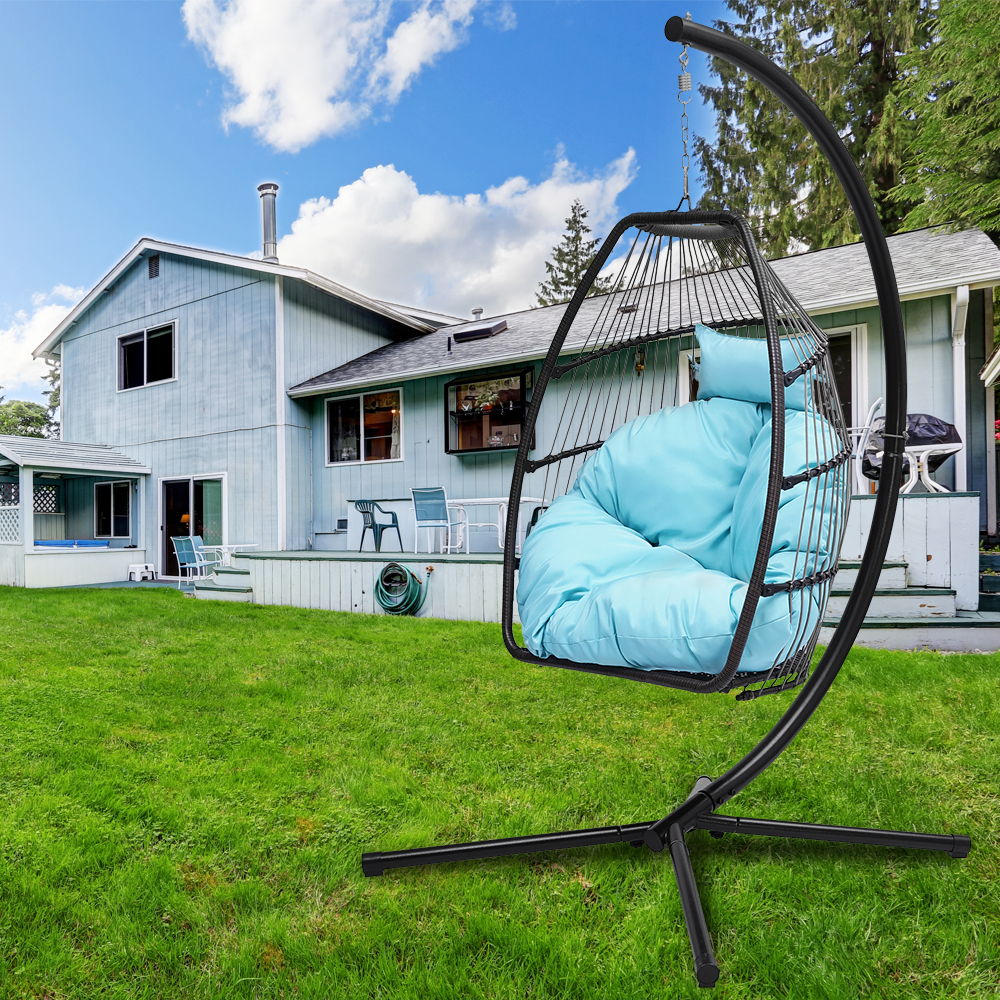 Hanging Chair Swing Egg Chair, Outdoor Rattan Egg Swing Chair, Heavy Duty Hammock Chair with Stand, Cushion and Pillow, Steel Frame Loading 250lbs for Indoor Outdoor Bedroom Patio Garden, B044 - image 4 of 11