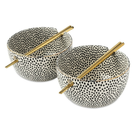 Thyme & Table Dot Collection, 2 Pack Ramen Bowl Set with Chopsticks