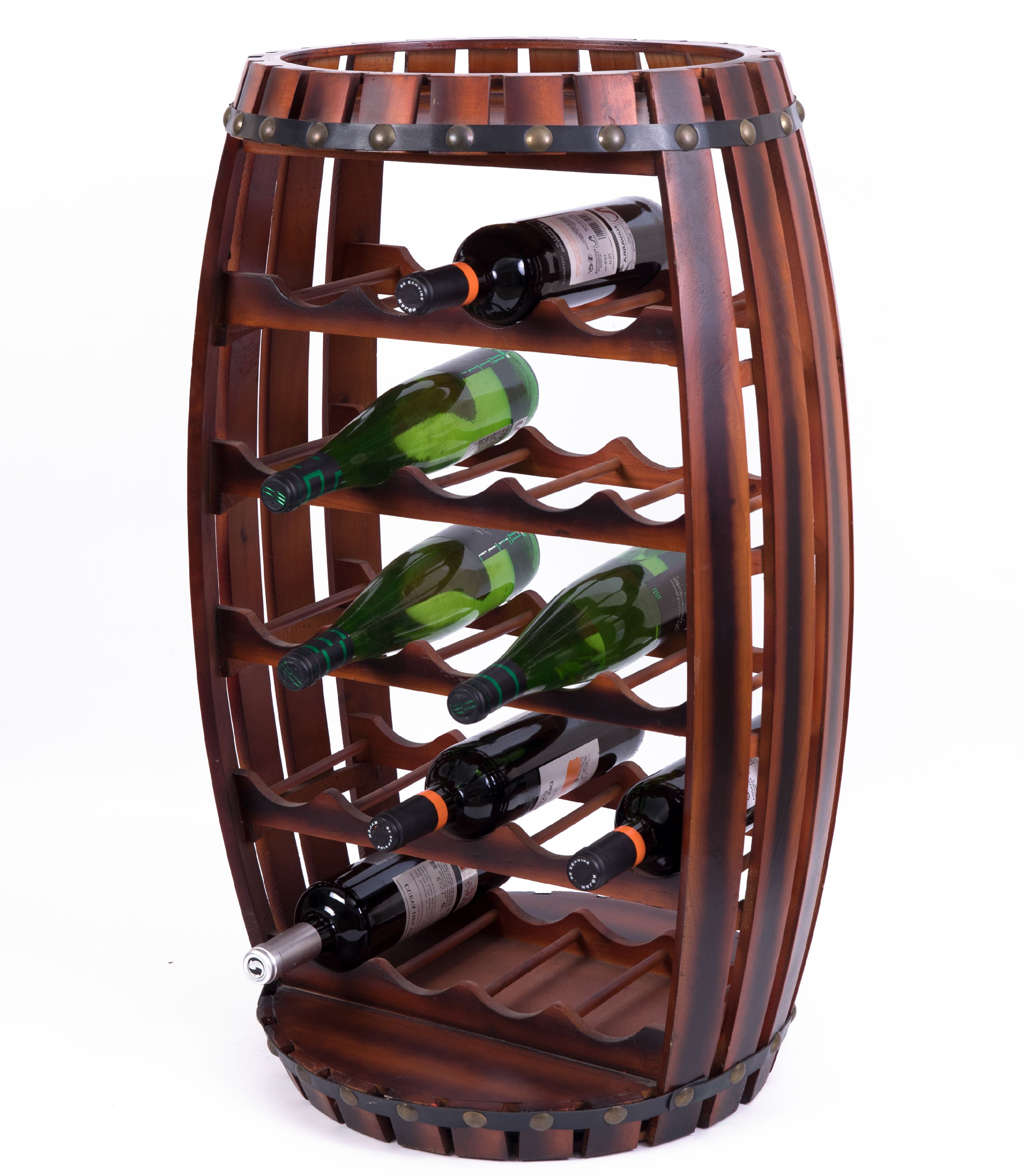 Rustic Barrel Shaped Wooden Wine Rack For 23 Bottles