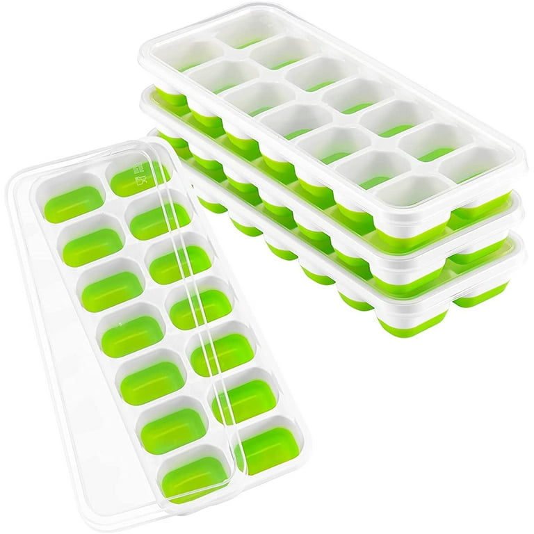 4Pcs Silicone Ice Cube Tray with Stackable Ice Trays with Spill-Proof Lid